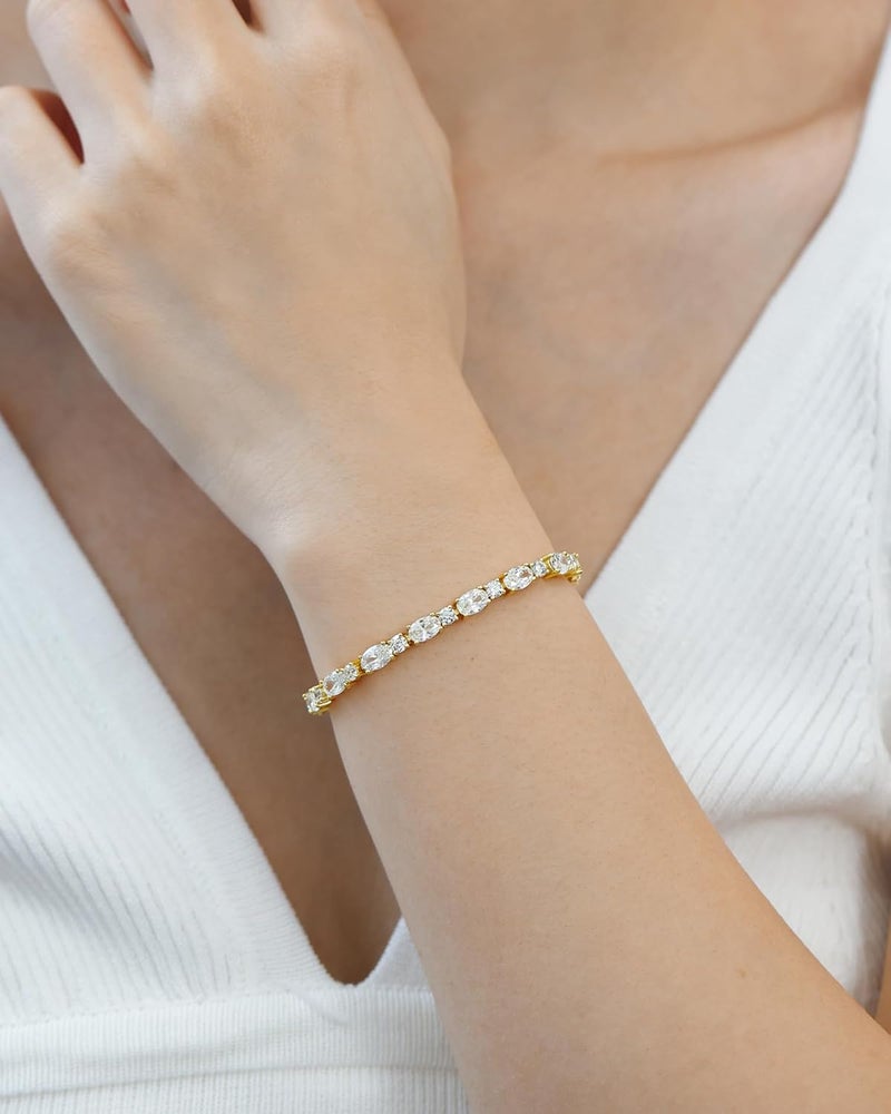 Fancime 14K Gold Plated Birthstone Bracelets 4mm Sterling Silver Tennis Bracelets Gold Bracelets Birthday Jewelry Gifts for Women 7" - Image 2